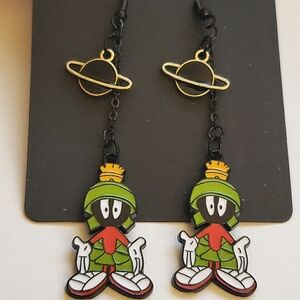 Handmade Marvin the Martian Planet Chain Dangle Earrings